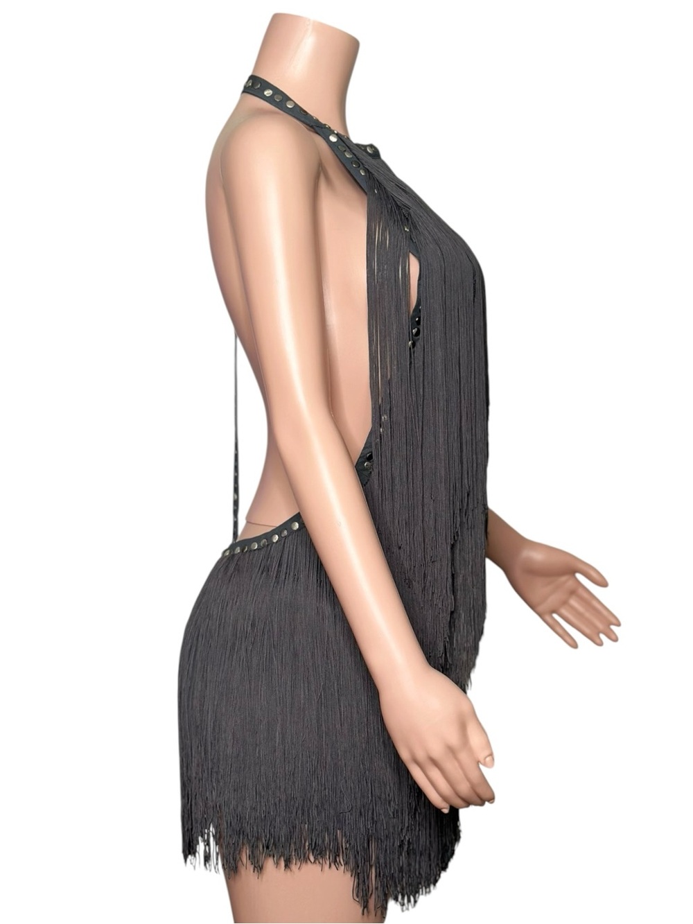 JADED LONDON Vadra Backless Fringe Mini Dress, Charcoal Grey, 6 (US) - Picture 9 of 13